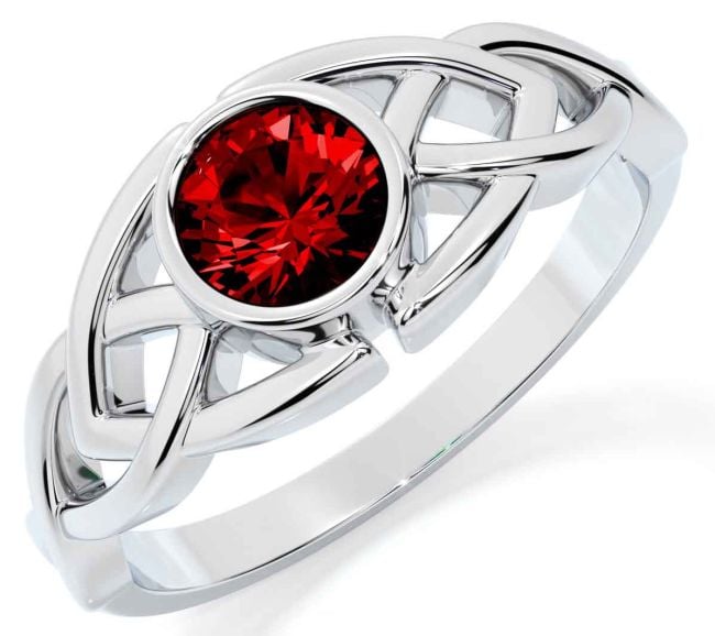 Garnet White Gold Celtic Trinity Knot Ring