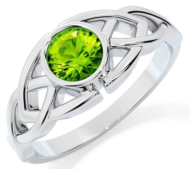 Peridot White Gold Celtic Trinity Knot Ring