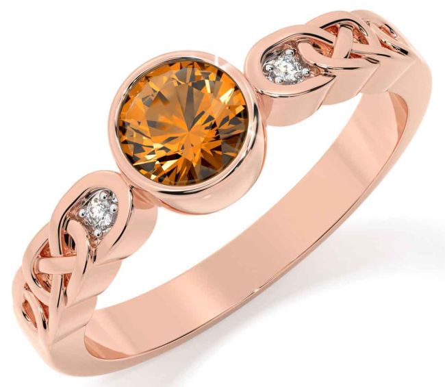 Diamond Citrine Rose Gold Silver Celtic Trinity Knot Ring