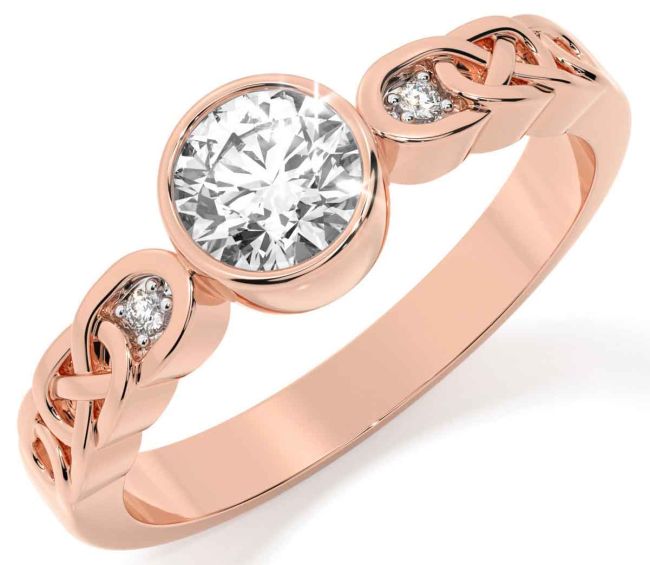 Diamond Rose Gold Silver Celtic Trinity Knot Ring