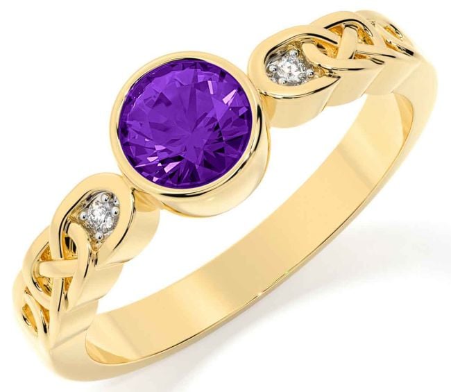 Diamond Amethyst Gold Silver Celtic Trinity Knot Ring