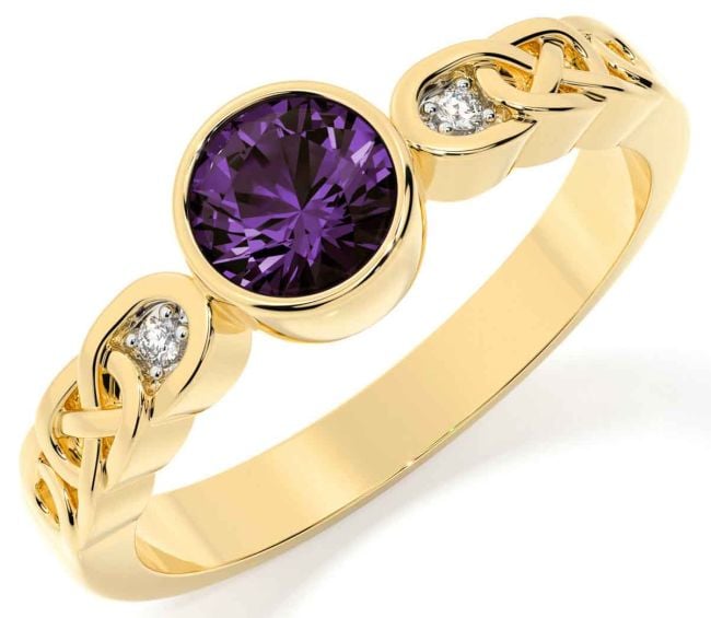 Diamond Alexandrite Gold Silver Celtic Trinity Knot Ring