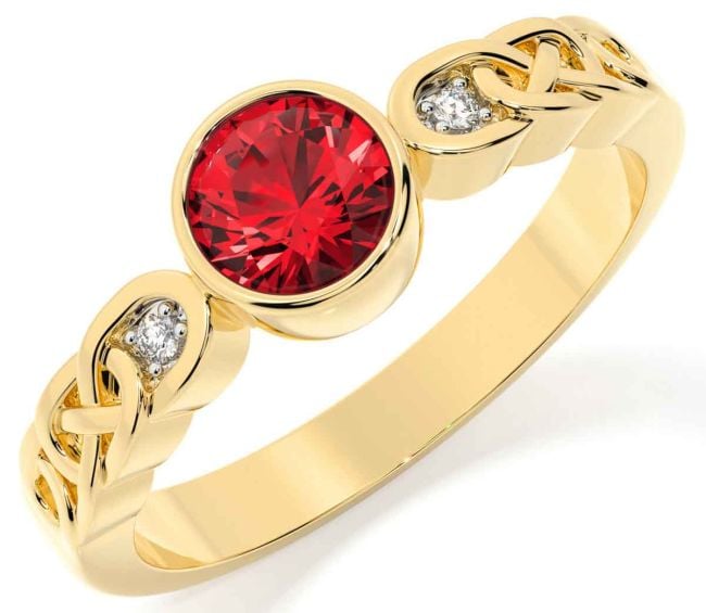 Diamond Ruby Gold Silver Celtic Trinity Knot Ring