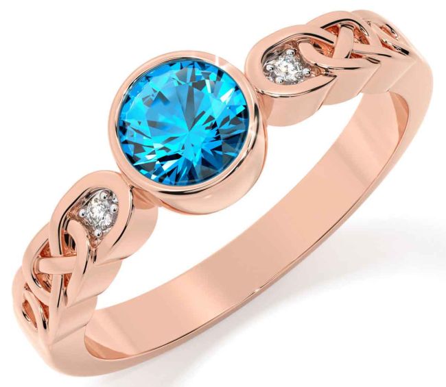 Diamond Topaz Rose Gold Celtic Trinity Knot Ring