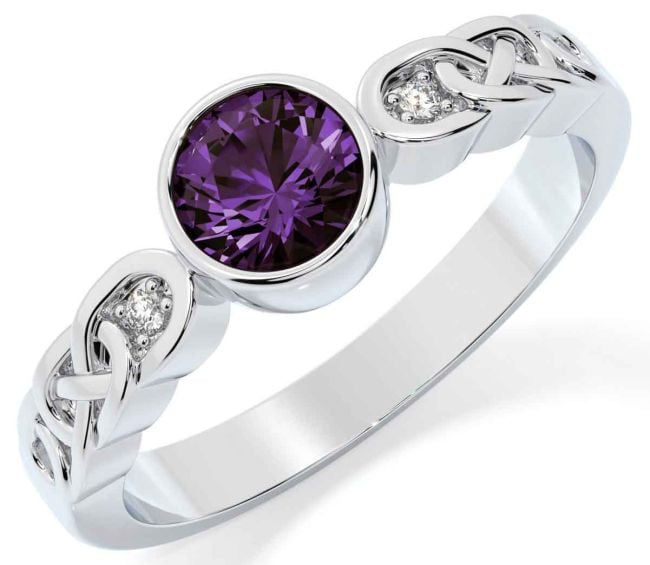 Diamond Alexandrite Silver Celtic Trinity Knot Ring