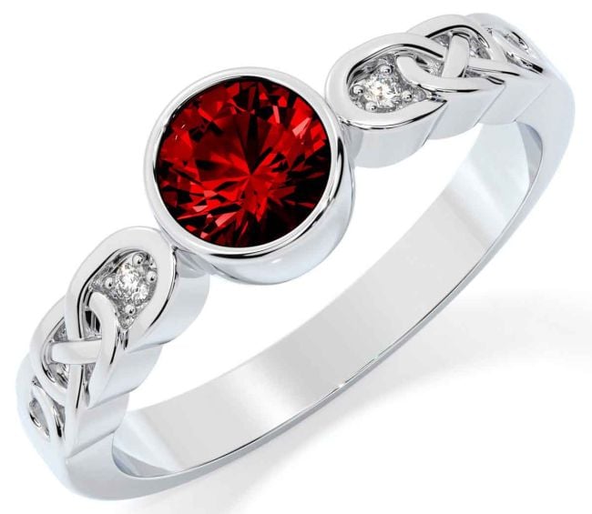 Diamond Garnet Silver Celtic Trinity Knot Ring