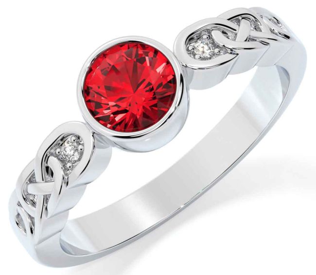 Diamond Ruby Silver Celtic Trinity Knot Ring