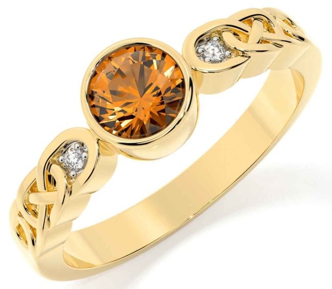 Diamond Citrine Gold Celtic Trinity Knot Ring