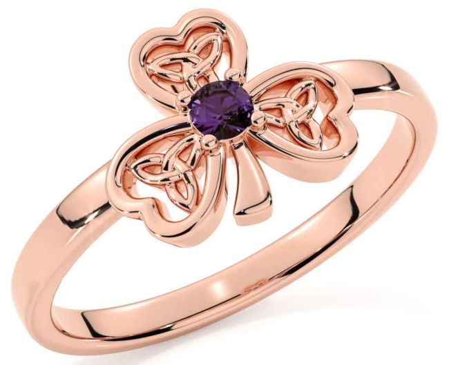 Alexandrite Rose Gold Silver Shamrock Ring