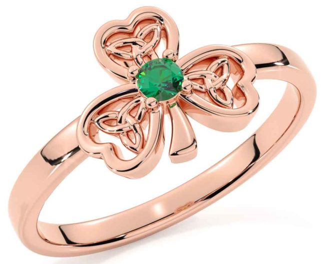 Emerald Rose Gold Silver Shamrock Ring