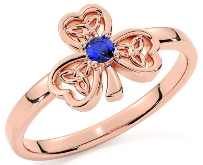 Sapphire Rose Gold Silver Shamrock Ring