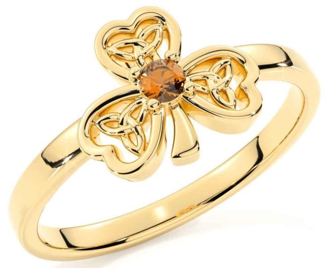 Citrine Gold Silver Shamrock Ring