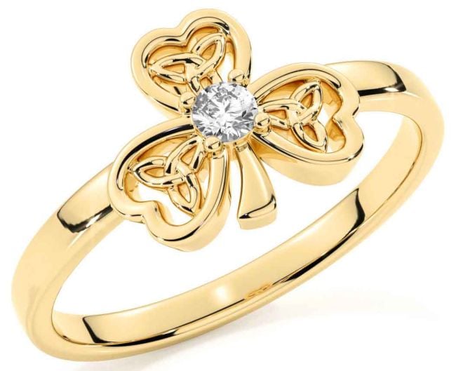 Diamond Gold Silver Shamrock Ring