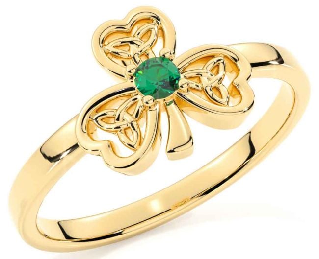 Emerald Gold Silver Shamrock Ring