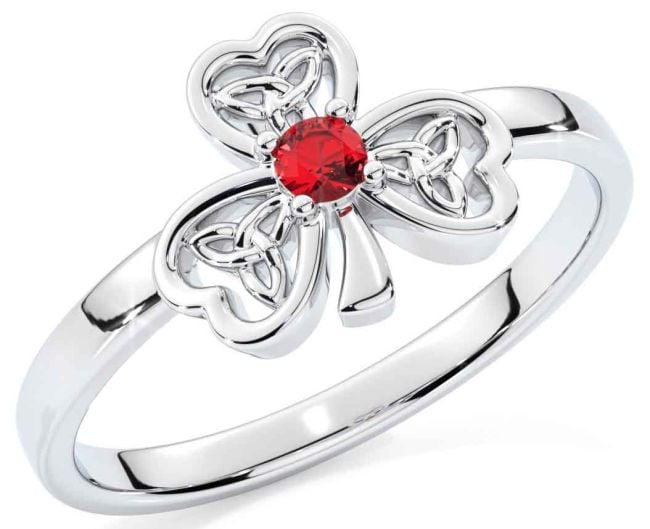 Ruby Silver Shamrock Ring