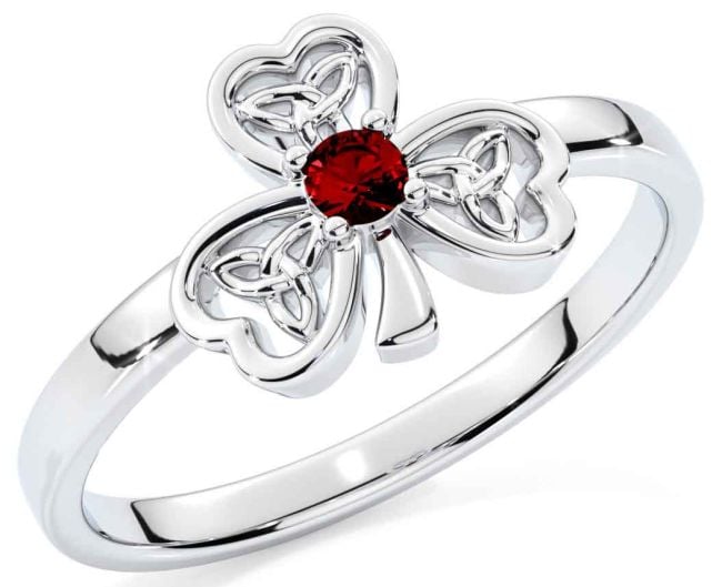 Garnet White Gold Shamrock Ring