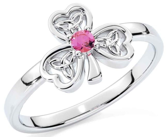 Pink Tourmaline White Gold Shamrock Ring