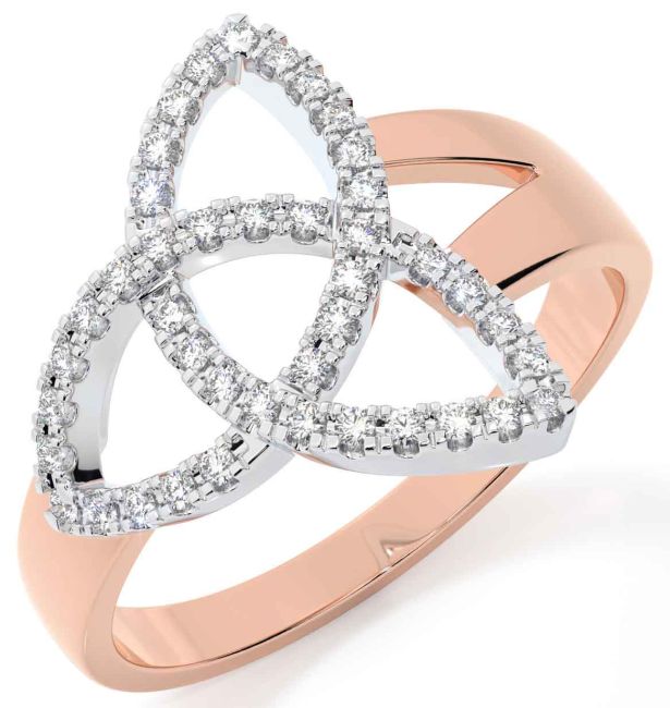 Diamond Rose Gold Silver Celtic Trinity Knot Ring