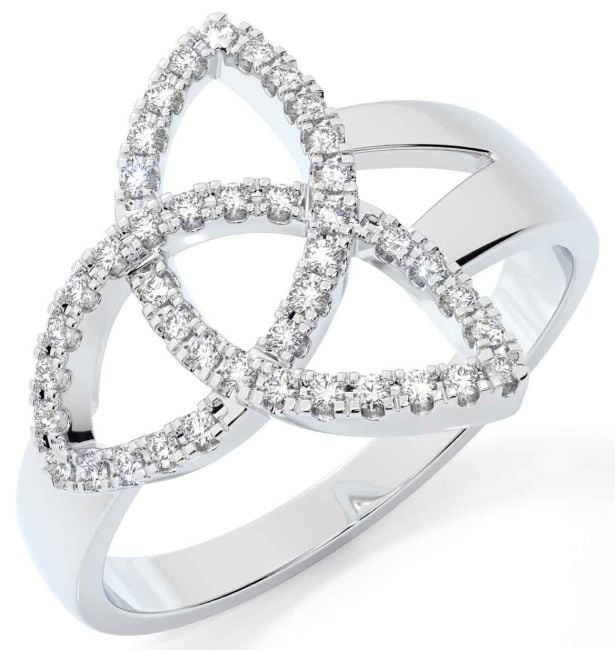 Diamond Silver Celtic Trinity Knot Ring