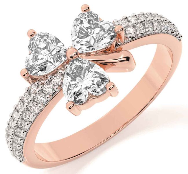 Diamond Rose Gold Silver Shamrock Ring