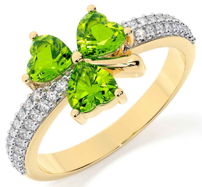 Diamond Peridot Gold Silver Shamrock Ring