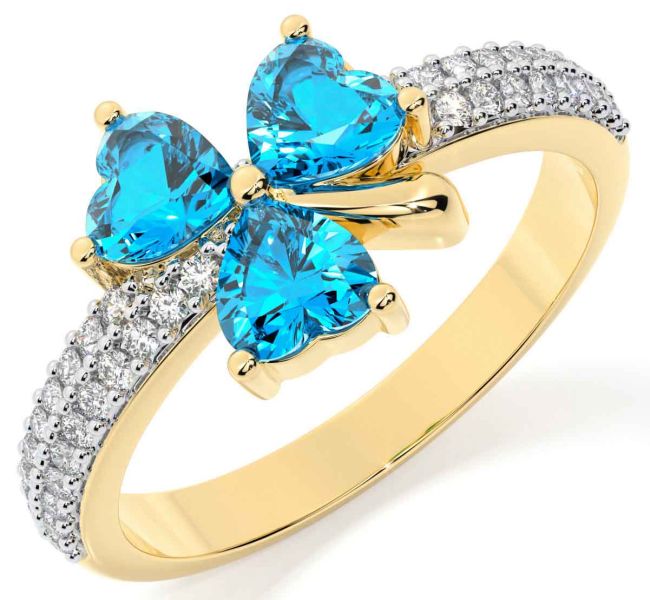 Diamond Topaz Gold Silver Shamrock Ring