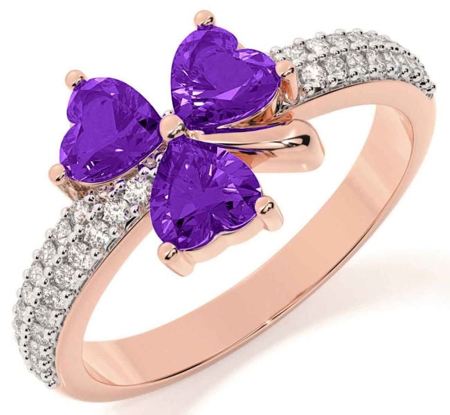 Diamond Amethyst Rose Gold Shamrock Ring