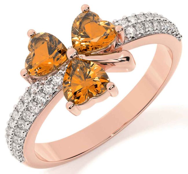 Diamond Citrine Rose Gold Shamrock Ring