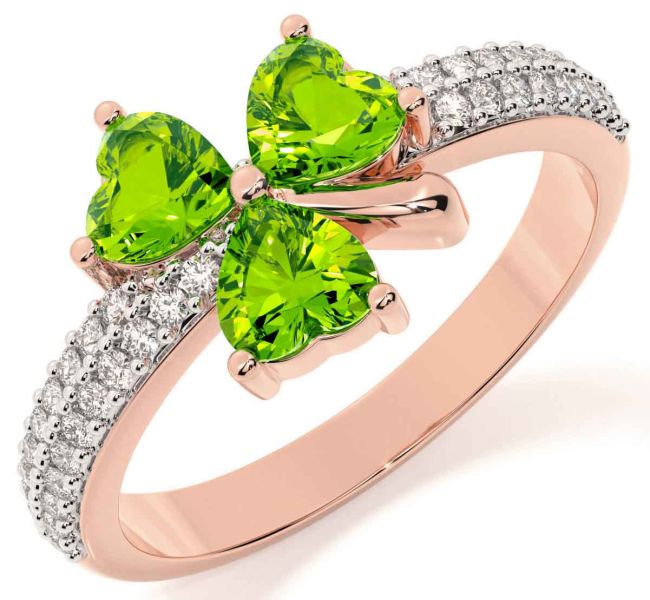 Diamond Peridot Rose Gold Shamrock Ring