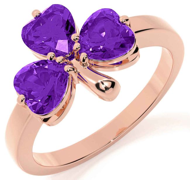 Amethyst Rose Gold Silver Shamrock Ring