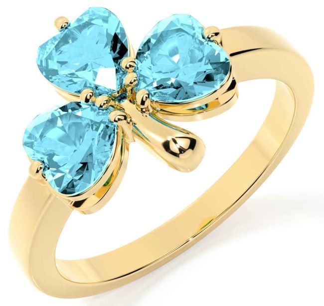 Aquamarine Gold Silver Shamrock Ring