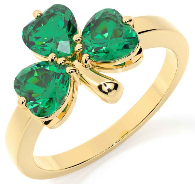 Emerald Gold Silver Shamrock Ring