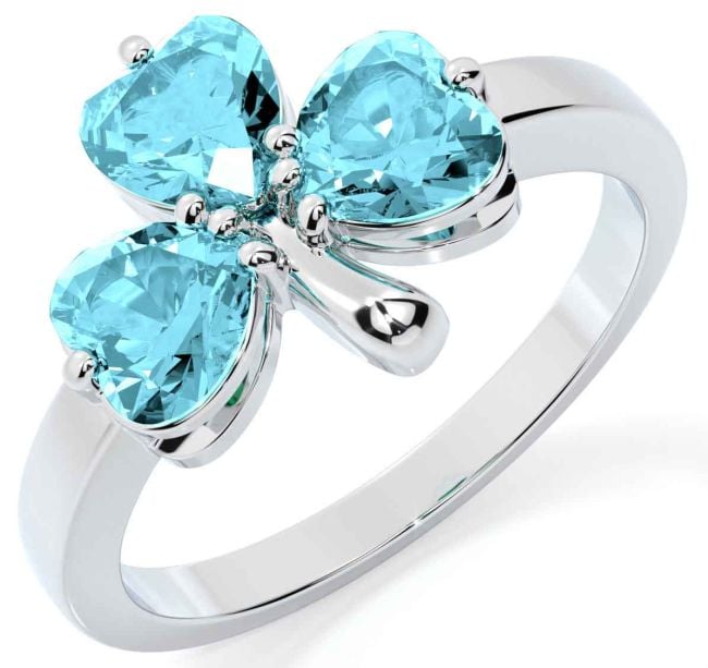 Aquamarine Silver Shamrock Ring