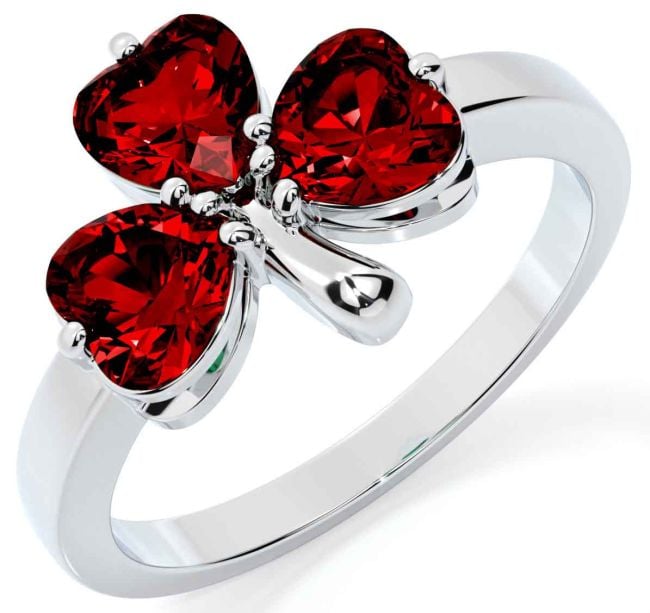 Garnet Silver Shamrock Ring