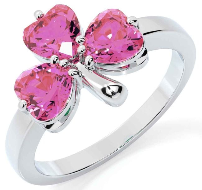 Pink Tourmaline White Gold Shamrock Ring