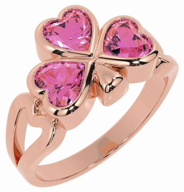 Men's Pink Tourmaline Rose Gold Silver Shamrock Ring