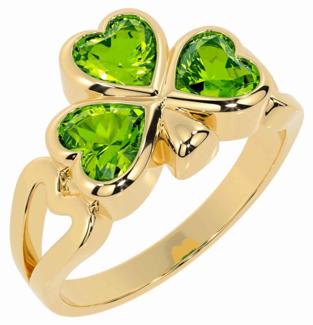 Men's Peridot Gold Silver Shamrock Ring