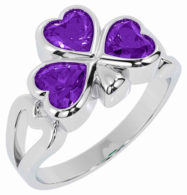 Men's Amethyst Silver Shamrock Ring