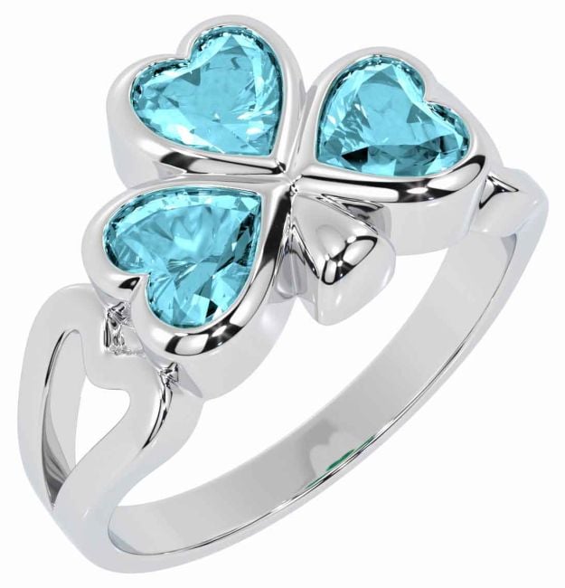 Men's Aquamarine Silver Shamrock Ring