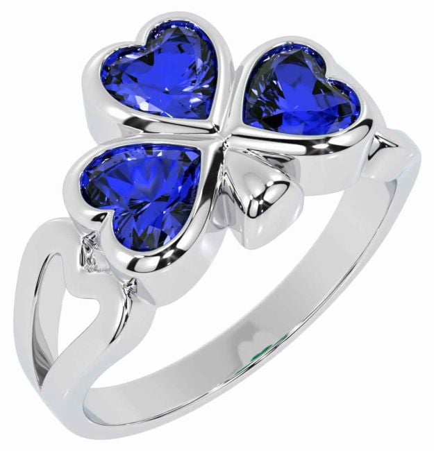 Men's Sapphire Silver Shamrock Ring