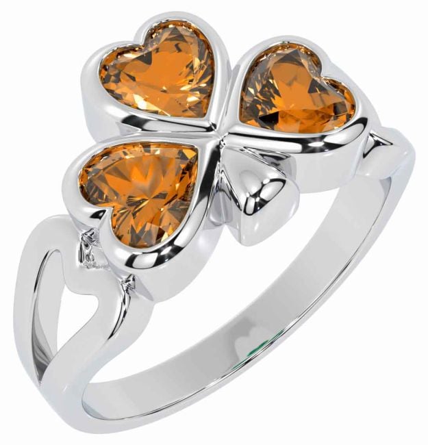 Men's Citrine White Gold Shamrock Ring