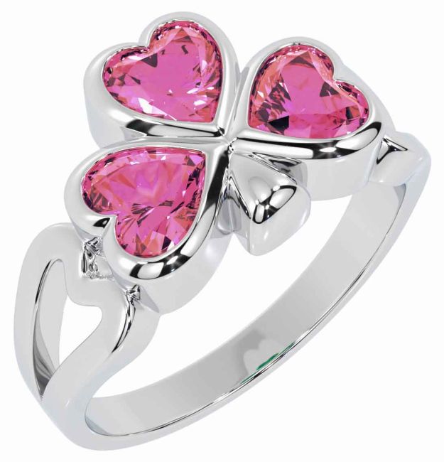 Men's Pink Tourmaline White Gold Shamrock Ring