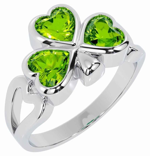 Men's Peridot White Gold Shamrock Ring