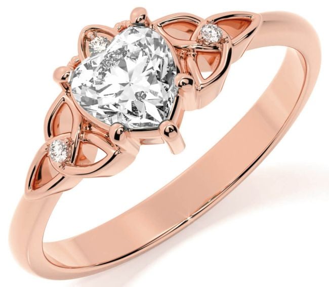 Diamond Rose Gold Silver Claddagh Celtic Trinity Knot Ring