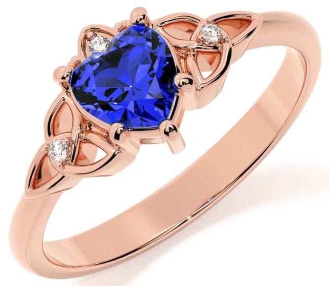 Diamond Sapphire Rose Gold Silver Claddagh Celtic Trinity Knot Ring