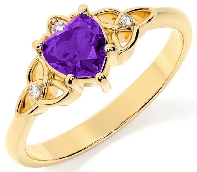 Diamond Amethyst Gold Silver Claddagh Celtic Trinity Knot Ring