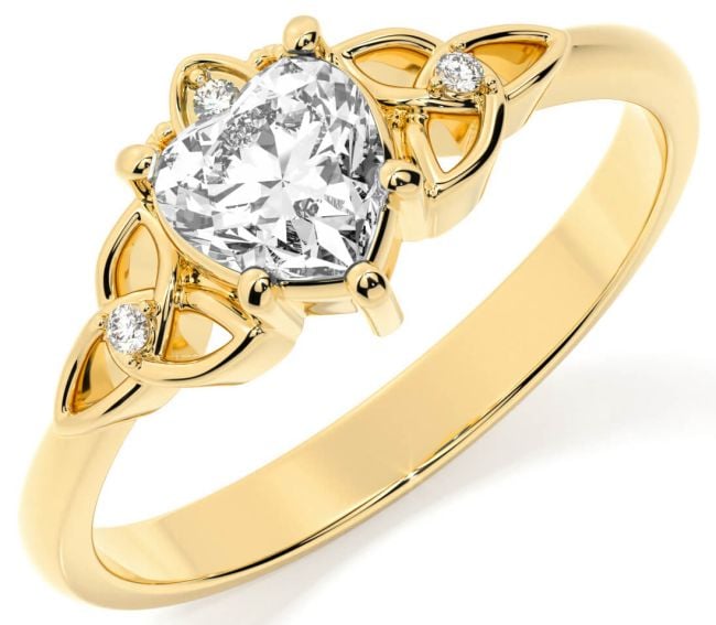 Diamond Gold Silver Claddagh Celtic Trinity Knot Ring