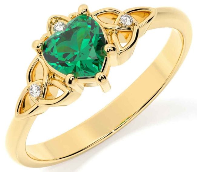 Diamond Emerald Gold Silver Claddagh Celtic Trinity Knot Ring