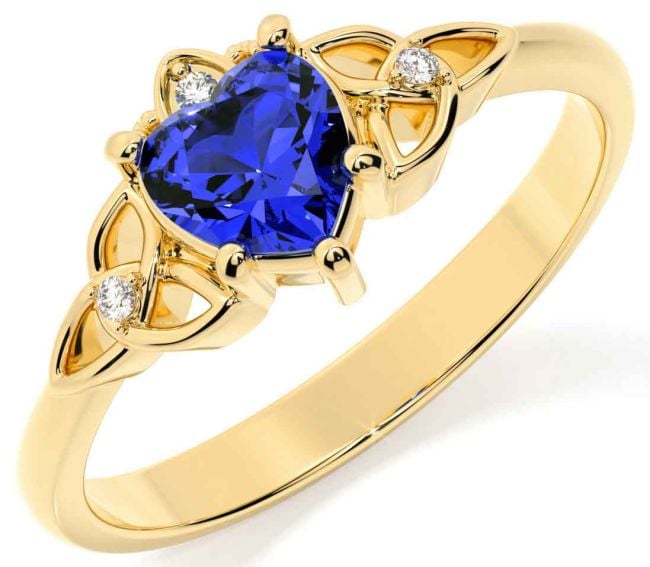 Diamond Sapphire Gold Silver Claddagh Celtic Trinity Knot Ring