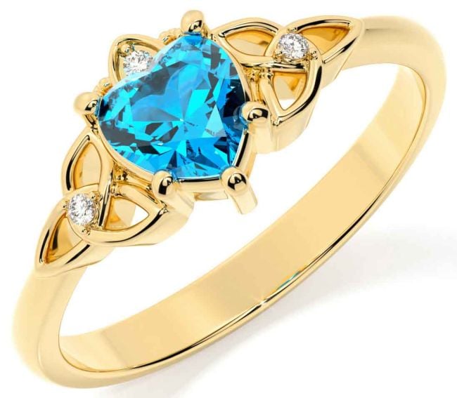 Diamond Topaz Gold Silver Claddagh Celtic Trinity Knot Ring